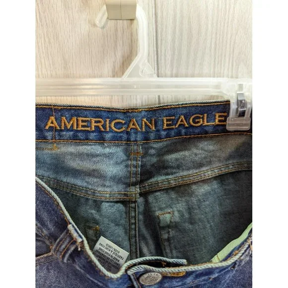 American Eagle Low Rise Boot Bootcut Denim Jeans Dark Mens Size 33/24 ALTERED - Picture 8 of 11